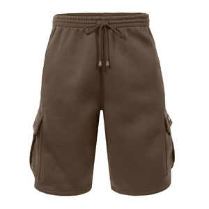 Men's <b>Brown</b> Cargo Shorts Mid Waist Drawstring Casual with Pockets Knitted Solid Style 100% Polyester Canvas - Product Image 1