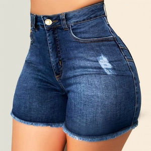 Shorts de Mezclilla Ajustados de Cintura Media para Mujer, Casuales de Verano, con Cierre de Botones, Lavado Claro, 100% Algodón, Tela de 400g, Bordado - Product Image 1