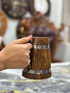 Chope à bière en bois écologique faite à la main avec insert en acier inoxydable, poignée classique, vaisselle rustique, tasse de bar disponible en gros - Product Image 4