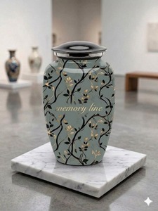 <b>Decorative</b> Traditional <b>Pink</b> Floral Pattern Ceramic Mini Jar Urn Round Tabletop Vase with Lid - Product Image 2