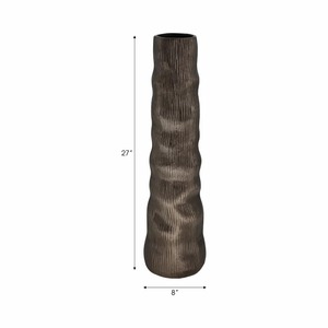 Vase à fleurs en métal fait main Black Ember avec texture côtelée, design rustique, porte-fleurs décoratif - Product Image 2