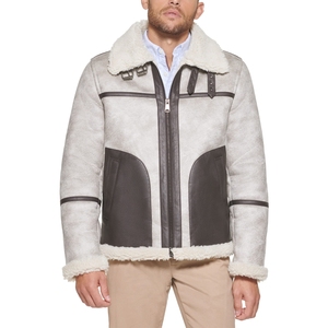 <b>Men's</b> Genuine <b>Leather</b> Bomber <b>Jacket</b> With Faux Fur Lining Windproof Winter Casual Zipper Closure Turn-down Collar Regular Fit - Product Image 2