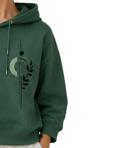 Sweat-shirt à capuche surdimensionné pour femme vert foncé, imprimé floral, en molleton de coton, manches longues, style décontracté streetwear - Product Image 4