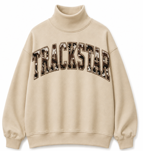 เสื้อสเวตเชิ้ตคอเต่าสีขาวทรงโอเวอร์ไซส์สำหรับผู้หญิง ตกแต่งด้วยลายใบไม้เขตร้อนแบบแอพพลิเค ตัดเย็บจากผ้าฝ้ายฟลีซ รุ่น Custom Trackstar - Product Image 3