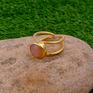 Natural Peach Moonstone <b>Adjustable</b> <b>Ring</b> Gold Plated Handmade Double Band Gemstone Statement <b>Ring</b> for Women Wholesale Jewelry - Product Image 5