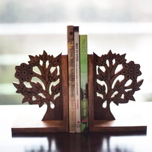 Engraved Tree Sheesham Wooden Bookends Handcrafted Decorative <b>Book</b> <b>Ends</b> for Home Office Table Shelf <b>Book</b> Holder <b>Book</b> Stopper - Product Image 1