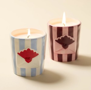 Striped Love Motif Ceramic <b>Candle</b> Vessel Thick Wall Heat Resistant Smooth Gloss Finish Luxury Reusable Home Decor - Product Image 1