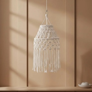 Abat-jour en macramé fait main, écologique, en coton naturel, tissé, rond, pour la maison, le café, l'hôtel, décoration - Product Image 4