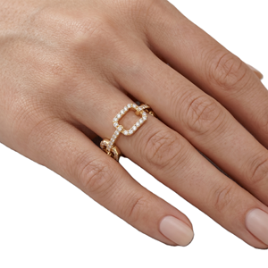 Fine 18K Solid Gold Geometric Link Diamond Ring Hollow Chain Ring Round Lab Grown Diamond Statement Ring Stackable Modern Band - Product Image 6