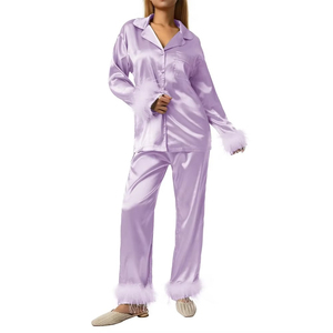 Pijamas de Seda Satén para Mujer, Personalizadas, Transpirables, de 10 Piezas, Manga Larga, Térmicas, de Verano, Cuello Camisero, Alta Calidad - Product Image 6