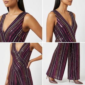 Multicolor <b>Sequin</b> Stripe Maxi Dress | Women Sleeveless | V Neck High Split Bodycon | Evening Party Gown | Elegant Formal Wear - Product Image 3