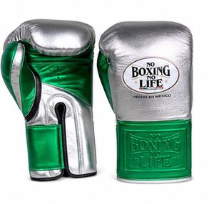 ถุงมือชกมวย No Boxing No Life สีเขียวเมทัลลิก/สีเงิน คุณภาพพรีเมียม ผลิตจากหนังวัวแท้ 100% แบบเต็มนิ้ว - Product Image 5