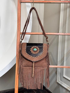 Real Cowhide Fringe Handbag Stone Sling Bag Multi Uses Boho Gypsy Vintage Fringe Tassel Stylish Bags for Women - Product Image 3