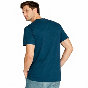 T-shirt pour homme de haute qualité, à blocs de couleur, manches courtes, col rond, coupe classique, en coton, style décontracté, design rayé bleu et blanc - Product Image 2