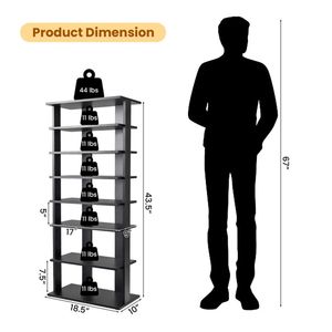 Scarpiera a 7 livelli a doppia fila salvaspazio in MDF, scaffale stretto con ripiani regolabili, anti-ribaltamento, per ingresso o armadio, nero - Product Image 3