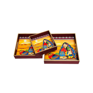 ถาดเสิร์ฟไม้พิมพ์ลายเคลือบศิลปะเหมาะสำหรับขนมอาหารเช้ากาแฟมีให้เลือกหลายดีไซน์และขนาด - Product Image 6