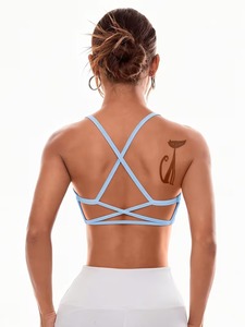 Seamless Strappy Sports Bra Women <b>Cross</b> Back Padded Gym Yoga Crop <b>Top</b> High Elasticity Breathable Fitness Activewear Bralette - Product Image 6