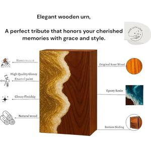 Urna Funeraria de Resina Dorada con Diseño de Olas, Caja Conmemorativa Artesanal de Madera de Palisandro para Cenizas Humanas, Tamaño Mediano 9x5.5 - Product Image 5