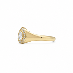 Pave Halo <b>Ring</b> Pear & Round Lab Created Diamond <b>Ring</b> Halo <b>Ring</b> Vintage Style 14K Solid Gold Signet <b>Ring</b> Teardrop <b>Statement</b> <b>Ring</b> - Product Image 4