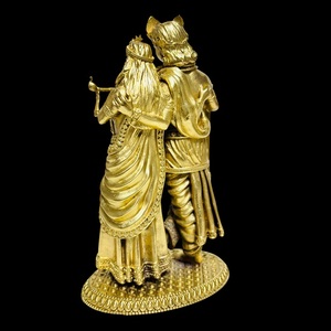 Exquisito Obsequio Tradicional de Radha Krishna Plateado en Plata, Ídolo Divino de Metal Premium para el Hogar, Templo, Interiores, Bodas, Diwali - Product Image 3