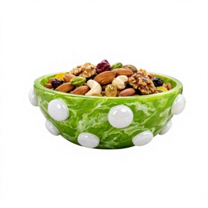 Green Resin Lightweight Food Grade <b>Bowl</b> with <b>White</b> Polka Dots Modern Polished Decorative Salad Food <b>Serving</b> Party Tableware - Product Image 5