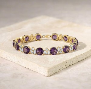 Round Cut Natural Amethyst Charm <b>Bracelet</b> in Sterling Silver Elegant <b>Gemstone</b> Luxury Fine Jewelry for Women - Product Image 1