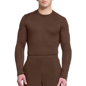 Haut de blouse en tricot à manches longues marron pour homme, col rond, uniforme d'hôpital - Product Image 1