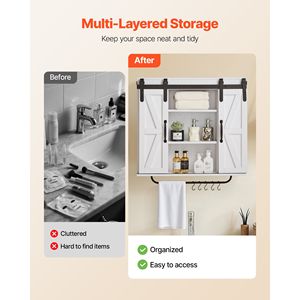 Armadietto a Muro a 2 Ante con Ripiano Regolabile e Organizer Sospeso per Bagno - Product Image 3