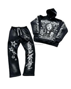 Unisex Vintage Style 100% Cotton Eco-Friendly Fleece <b>Sweat</b> Suits Solid Jogger Sets All-Printed Baggy Winter Tracksuit Plus Size - Product Image 4