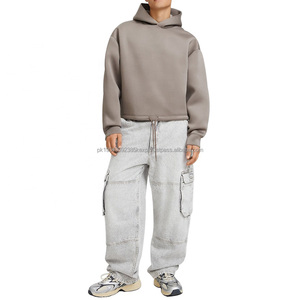 Sudadera con capucha recortada de lujo boxy de alta calidad Y2K Plain Essentials Hoodies 100% Cotton Fleece Pullover Heavyweight para hombre Hoodie - Product Image 6