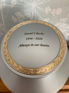 Silver Brass Cremation Urn <b>Keepsake</b> Memorial <b>Ashes</b> Jar Adult Burial Vessel with Gold Band Custom Engraving - Product Image 2