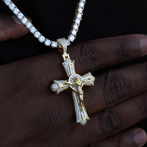 <b>Silver</b> Moissanite Jesus <b>Crucifix</b> Baguette Cross Pendant Yellow Tone Hip Hop Statement Necklace Luxury Jewelry jesus cross neckla - Product Image 4