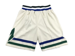 Shorts de basket-ball pour hommes de haute qualité, vintage, à taille élastique, double maille, broderie, avec poches zippées - Product Image 3