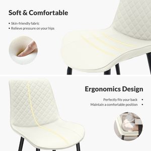 Set di Sedie da Pranzo in Pelle PU Bianca con Gambe in Metallo, Imbottite Senza Braccioli per Cucina, Ristorante e Soggiorno - Product Image 6