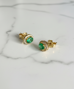 14KT Gold Natural <b>Emerald</b> & Diamonds Fine Jewelry Micro Pave Luxury <b>Stud</b> <b>Earrings</b> for Wedding Anniversary Party Gifts - Product Image 1