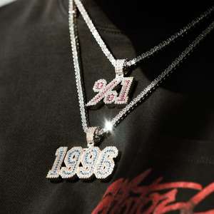 Collar con Colgante de Letras Personalizado de Moda Hip Hop con Cadena de Tenis, Plata 925 y Moissanita, para Hombre, Ideal para Fiestas y Eventos - Product Image 1