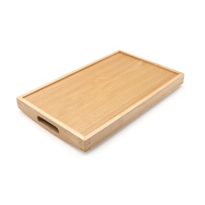 Bandeja Rectangular de Madera para Servir con Asas, Madera Sólida con Acabado Natural, Diseño Moderno, Móvil, para Bautizo, Cumpleaños, Té, Café, Desayuno - Product Image 2