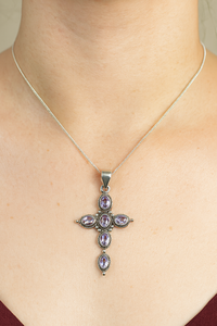 Natural Purple Amethyst Cross Pendant 925 Sterling Silver Religious <b>Jewelry</b> Vintage Handmade Gemstone Pendant Gift for Unisex - Product Image 2