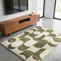 Moderner Abstrakter Geometrischer Shaggy Teppich Grün und Elfenbein Geschwungenes Muster Plüsch Weicher Teppich für Wohnzimmer Schlafzimmer Heim-Dekoration