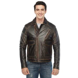 Latest Design Best Quality Coated <b>Mens</b> Leather Jacket Stand Vintage Style Hooded Custom Colors Adjustable Sizes-Wholesale Price - Product Image 1