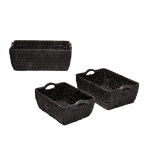Rustic <b>Water</b> Hyacinth Nesting Storage Baskets with Wooden Handles Farmhouse Storage <b>Containers</b> Wholesale made in Vietnam - Product Image 1