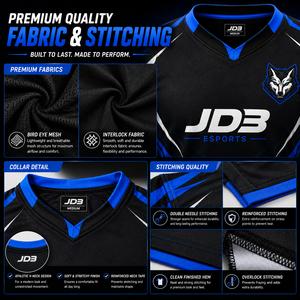 เสื้อฟุตบอลผู้ชาย JD3 รุ่นอื่นๆ ลายพิมพ์แบบรีดร้อน ผ้าโพลีเอสเตอร์ 100% สีดำ-น้ำเงิน ระบายเหงื่อได้ดี แขนสั้น ไซส์ผู้ใหญ่ - Product Image 3