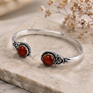Amber Ember Carnelian Open <b>Cuff</b> <b>Bracelet</b> Handcrafted <b>Silver</b> Plated Brass Classic Scrollwork Gemstone Jewelry Gift Unisex - Product Image 6