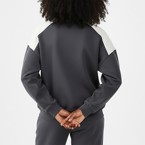 OEM/ODM High Quality 100% Cotton Fleece Acid Wash Quarter <b>Zip</b> <b>Hooded</b> Color Block Panels Winter Streetwear Front Women's - Product Image 5