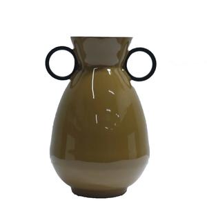 Vase ovale minimaliste en terre cuite |   Vase décoratif bicolore moutarde et noir de style boutique |   Vase de centre de table de style scandinave - Product Image 1