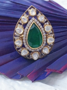 Amaira Jewels Water Drop Cocktail <b>Ring</b> Green Doublet Stone <b>Silver</b> Gold Plated Classic Women's Wedding <b>Ring</b> <b>Adjustable</b> - Product Image 4