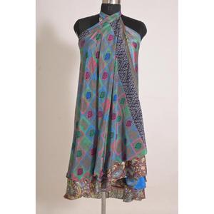 Handcrafted Vintage Floral Print <b>Silk</b> Wrap <b>Skirt</b> for Women, Mid-Waist Bohemian Style - Product Image 2