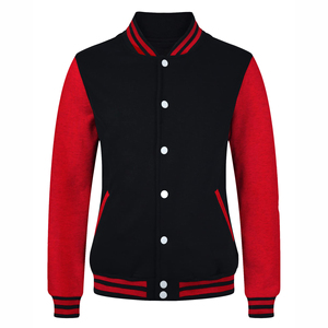 Women's Varsity <b>Jacket</b> Black Red Contrast Color Full Sleeve Stand Collar Comfortable And Relaxed Fit Autumn And Winter Wear - Product Image 5
