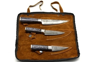 Ensemble de couteaux de chef durables en acier au carbone de haute qualité, faits à la main, cinq pièces, manches en bois Pakka - Product Image 2