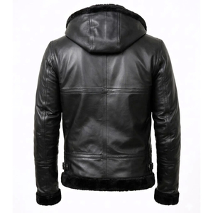 Nouvelle veste en cuir pour homme, style jeune, en cuir véritable, avec capuche en fourrure, pour l'automne et l'hiver - Product Image 6